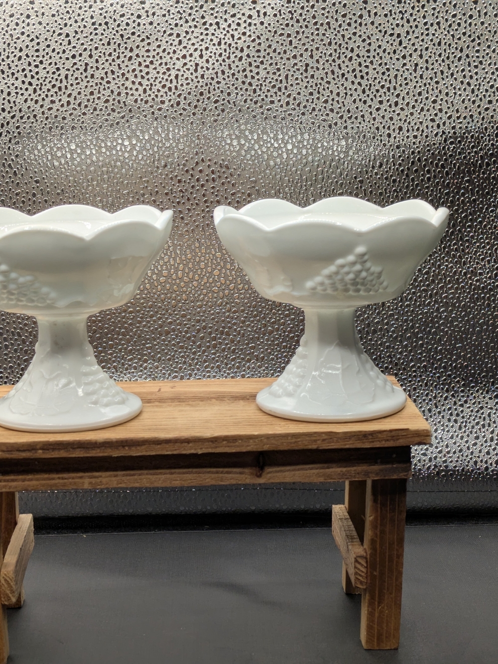 White Milk Glass Pedestal Candle Holders With Harvest Grape Set Of 2
